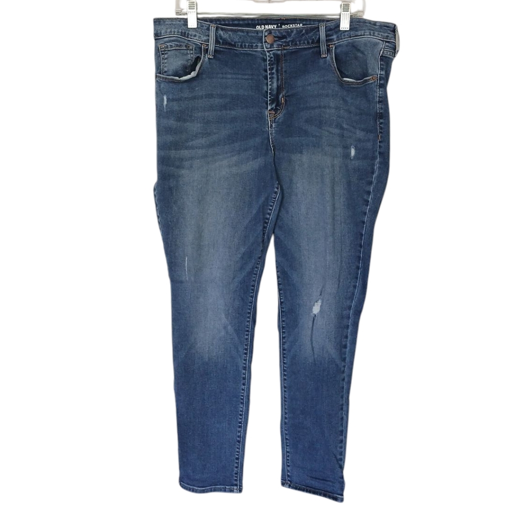 Old Navy Mid Rise Rockstar Skinny Jeans With Light Distress Size 16 Short